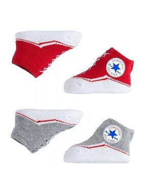 Converse Infant Booties Set Of 2 Red & Grey Socks 0-6 Months